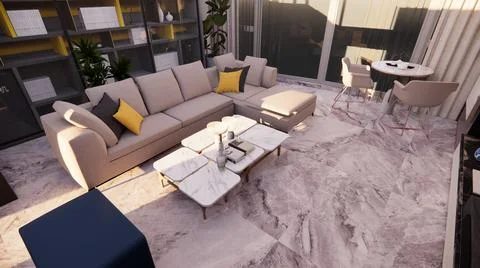 Living Room Interior Walkthrough Rendering 3D Animation 4K video Ilustración de archivo