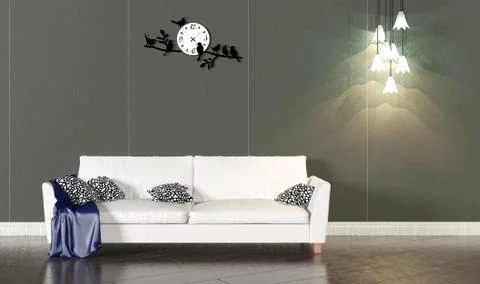 Living room interior with white sofa and dark wall Stock Illustration