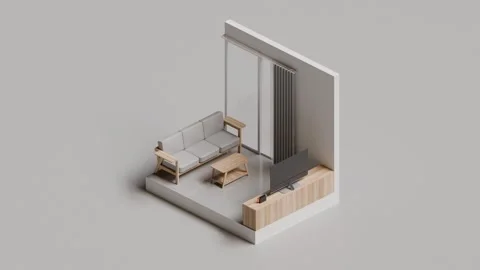 Living Room Isometric 3D Render Animation Stock Footage 273971743