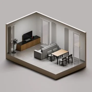 Living Room Isometric 3D Render Illustration Stock Illustration