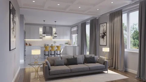 Living room into the kitchen Stock Footage 78782024