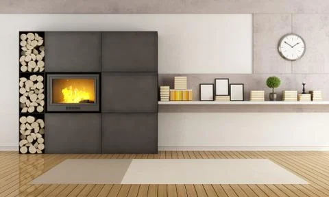 Living room with modern fireplace Stock Illustration