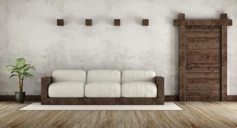 Living room in rustic style Stock Illustration