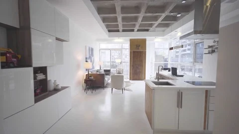 Living room sofa chairs inside modern condo in downtown toronto Stock Footage 79780171