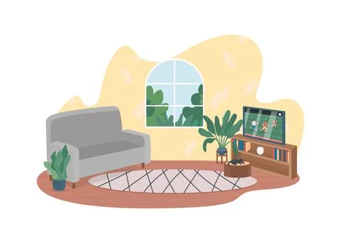 Living room with TV 2D vector web banner, poster Stock Illustration