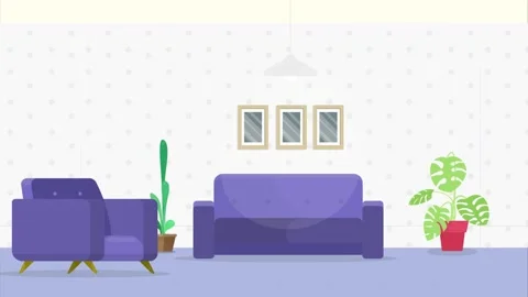 Living room with two sofas, plants and art interior Stock Footage 340471663