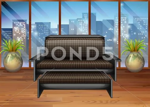 Living room with view from window Stock Illustration