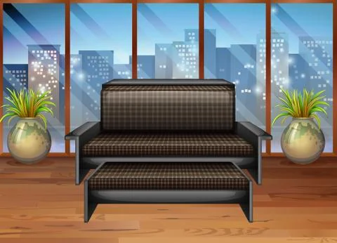 Living room with view from window Stock Illustration