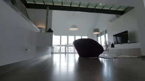 Living room with violet sofa Stock Footage 53080388