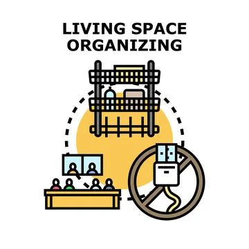 Living space organizing process improving home environment Stock Illustration