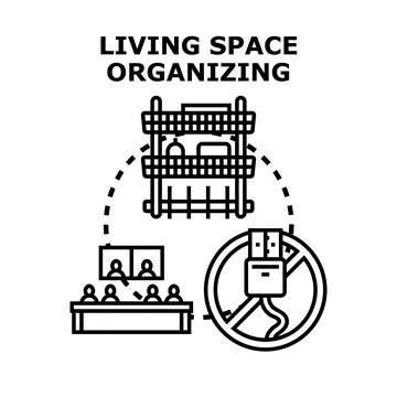 Living space organizing process improving home environment Stock Illustration