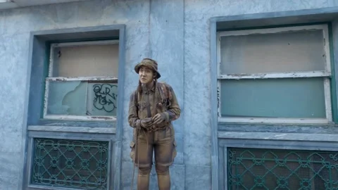 Living Statue Of Explorer Acting Stock Footage 205066179
