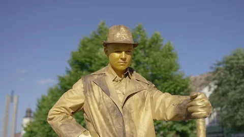 Living statue performer Stock Footage 100366496