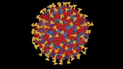 Living Triangular 3D Virus Covid 19 Looped With Luma Matte Stock Footage 129046654