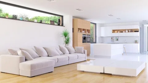 Livingroom house interior with Kitchen Stock Footage