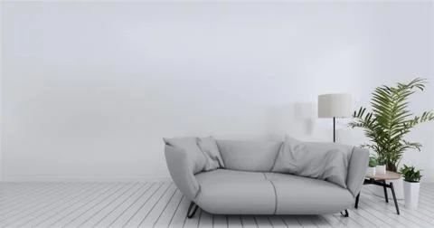 Livingroom interior wall mock up empty white background. 3D rendering. Stock Illustration