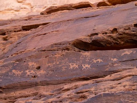 Liyhan (Lehiani) Library Ancient Rock Inscriptions at Jabal Ikmah in Al Ula Stock Photos