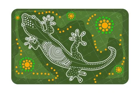 Lizard in australian aboriginal style on green background. Salamander. Stock Illustration