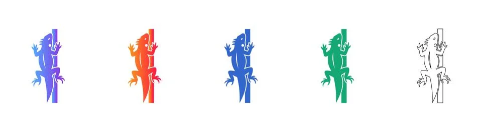 Lizard Climbing Icon Set Stock Illustration