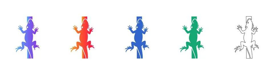 Lizard Climbing Icon Set Stock Illustration