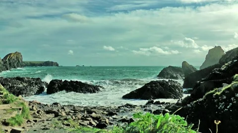Lizard, Cornwall view onto rough sea at a windy day Stock Footage 49960361