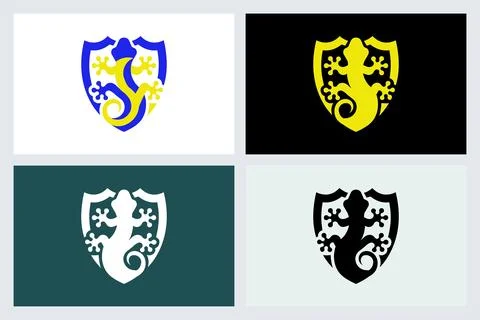 Lizard Gecko Shield Logo Icon Set Vector Design Stock Illustration