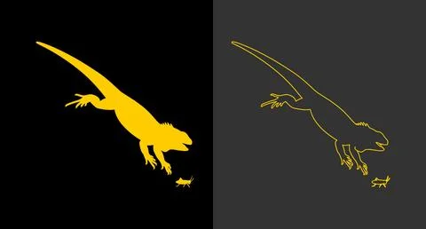 Lizard hunting graphic in solid and outline styles with animal silhouette Ilustração Stock