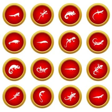 Lizard icon red circle set Illustrazione stock