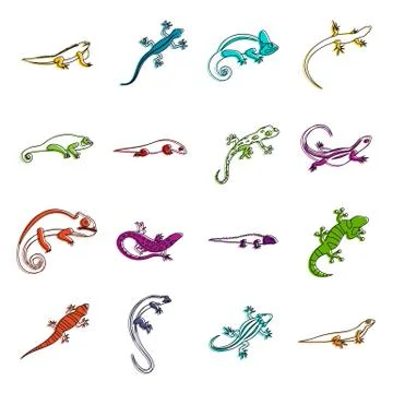 Lizard icons doodle set Illustrazione stock