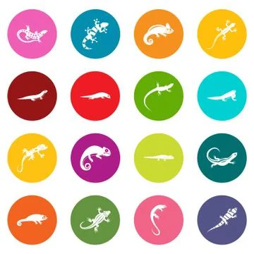 Lizard icons many colors set Stock Illustration