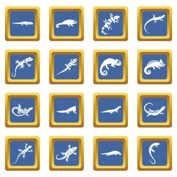 Lizard icons set blue Stock Illustration