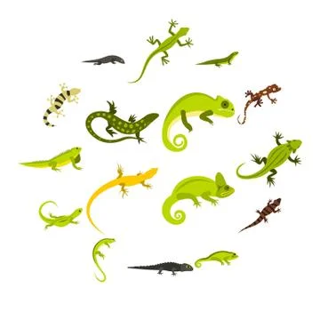 Lizard icons set, flat style Stock Illustration