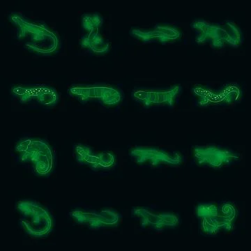 Lizard icons set vector neon Stock Illustration