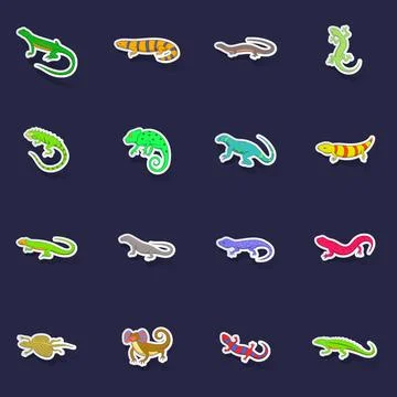 Lizard icons set vector sticker Illustrazione stock