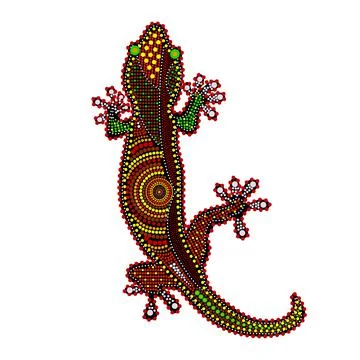 Lizard isolated on white background. Australia aboriginal lizard dot painting Stock Illustration