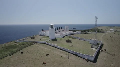 Lizard Lighthouse and Housel Bay Cliffs from a drone, Lizard, Helston, Cornwall Stock Footage 201196254