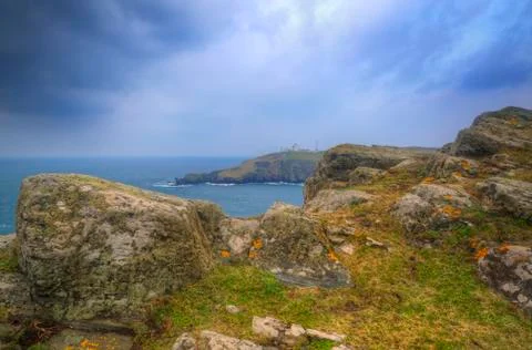 Lizard point and lighthouse, the most southerly point in britain Stock Photos