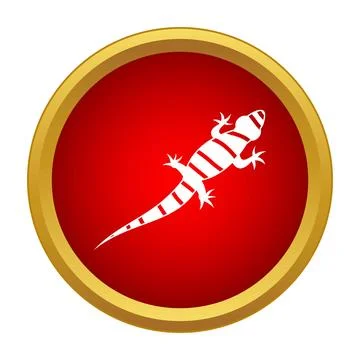 Lizard reptile icon on red button with gold border 스톡 일러스트