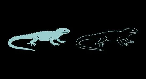 Lizard reptile vector illustration in solid and outline styles with wildlife Stock Illustration