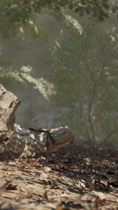 Lizard resting on a log near green bushes in a sunny outdoor area Vídeo Stock 342150570