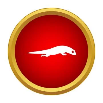 Lizard silhouette in red circle button icon 스톡 일러스트