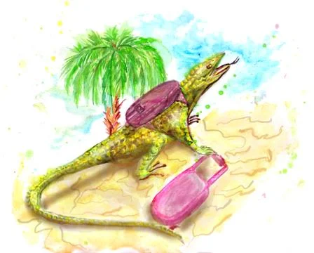 Lizard tourist Stock Illustration