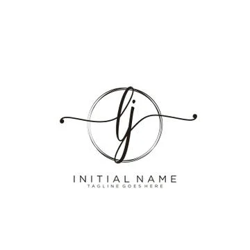 LJ Initial handwriting logo with circle template vector Stock Illustration