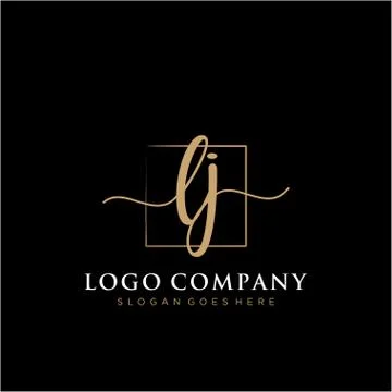 LJ Initial handwriting logo with rectangle template vector Stock Illustration