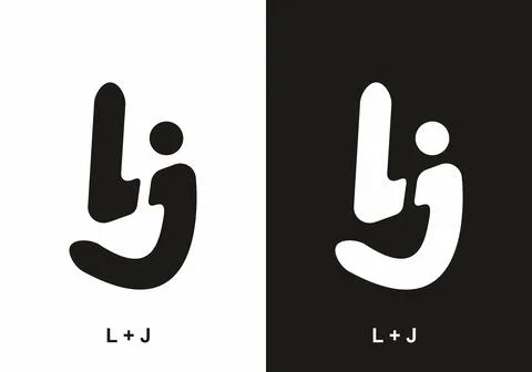 LJ initial letter black and white Stock Illustration