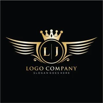 LJ Letter Initial with Royal Wing Logo Template. Stock Illustration