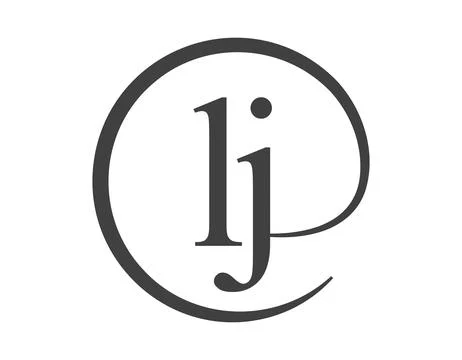 LJ logo from two letter with circle shape email sign style. L and J round l.. Stock Illustration