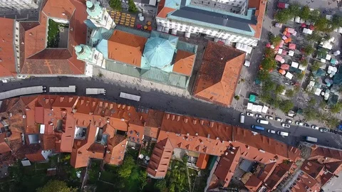 Ljubljana city drone footage on a clear summer day Stock Footage