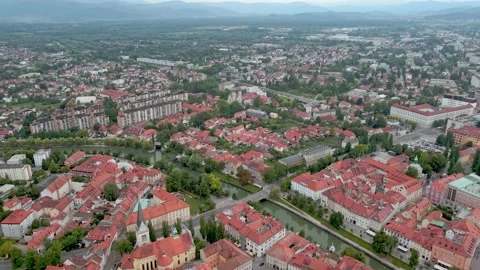 Ljubljana city. Panoramic view from the top. Stock Footage