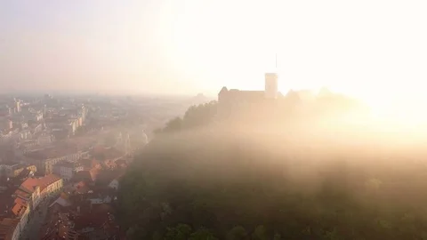 Ljubljana Epic Sunrise Castle Stock Footage